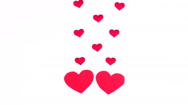 Маленькие Сердечки Выходят Двух Больших Сердец День Святого Валентина Стоп — стоковое видео