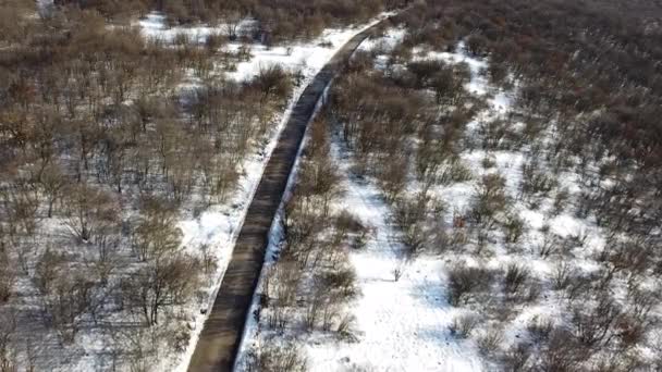 Aerial View Traffic Road Winter Season Snow — Stock Video