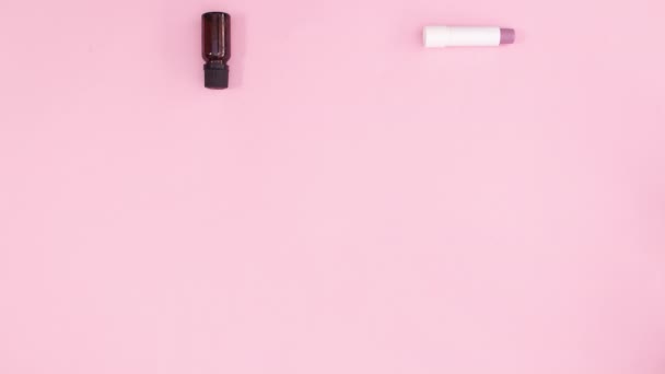 Lázeňské Kosmetické Produkty Pohybují Růžové Téma Zastavit Pohyb — Stock video