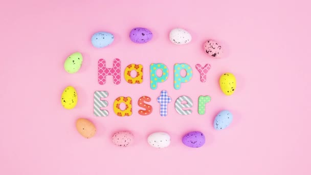 Пасхальні Яйця Рухаються Навколо Щасливого Великодня Зупинити Рух — стокове відео