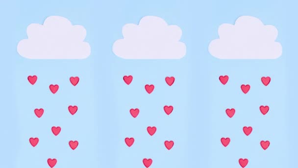 Falling Hearts Clouds Stop Motion — Stock Video