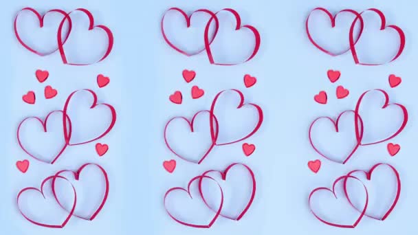 Románticos Corazones San Valentín Rojo Sobre Tema Azul Pastel Detener — Vídeo de stock