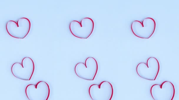 Romantyczne Czerwone Walentynki Serca Pastelowy Niebieski Temat Zatrzymać Ruch — Wideo stockowe