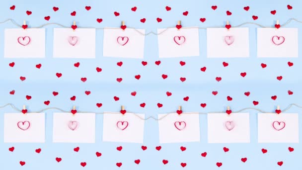 Valentine Älskar Hjärtan Papper Fast Rep Stoppa Rörelse — Stockvideo