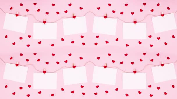 Valentine Ama Los Corazones Los Papeles Enganchados Cuerda Detener Movimiento — Vídeos de Stock