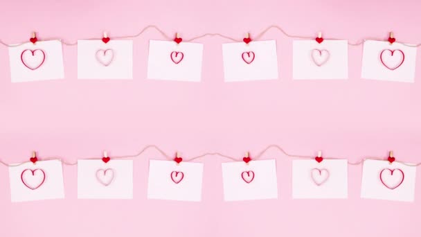 Valentine Älskar Hjärtan Papper Fast Rep Stoppa Rörelse — Stockvideo
