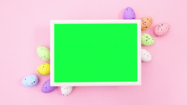 Rahmen Mit Grünem Bildschirm Für Ostern Mit Bunten Eiern Stop — Stockvideo
