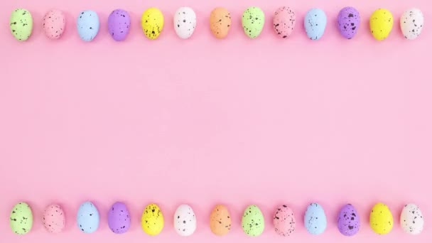 Пасхальні Яйця Рухаються Ліворуч Зверху Знизу Рожевої Теми Зупинити Рух — стокове відео