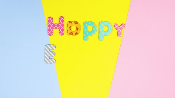 Happy Easter Text Appear Eggs Pastel Theme Stop Motion — Stock Video