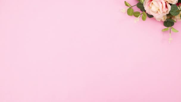Buquê Romântico Rosas Aparecem Tema Rosa Pastel Parar Movimento — Vídeo de Stock
