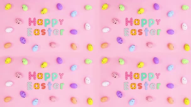 Double Happy Easter Stop Motion Animatie Met Tekst Kleurrijke Eieren — Stockvideo