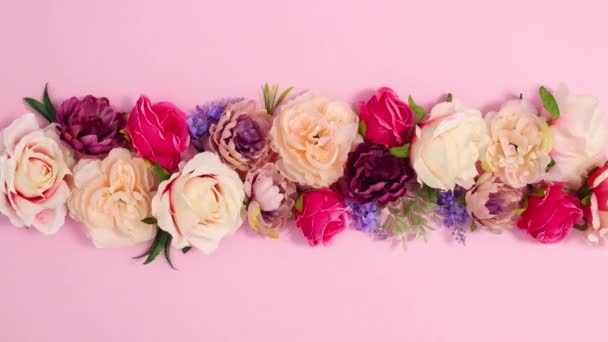 Arranjo Flor Flor Movimento Fundo Rosa Pastel Parar Movimento — Vídeo de Stock