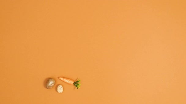 Decoración Mínima Pascua Hecha Huevos Zanahorias Lado Izquierdo Del Fondo — Vídeos de Stock