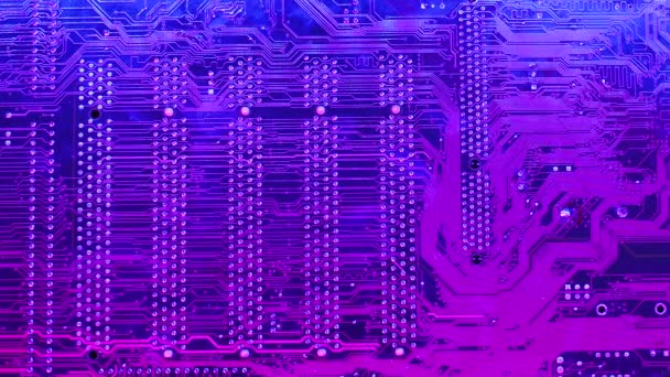 Elektronická Deska Pájkami Čipy Sci Futuristickými Kybernetickými Punkovými Světelnými Efekty — Stock video
