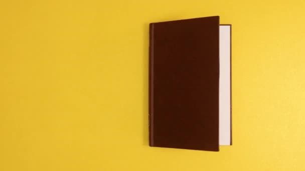 Brown Livro Capa Dura Vintage Aparecer Abrir Com Espaço Cópia — Vídeo de Stock