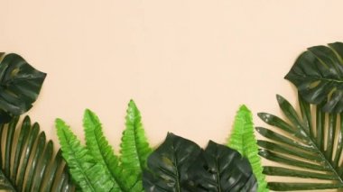 Bej arka planda yeşil tropik yapraklar hareket eder. Dur, kıpırdama.