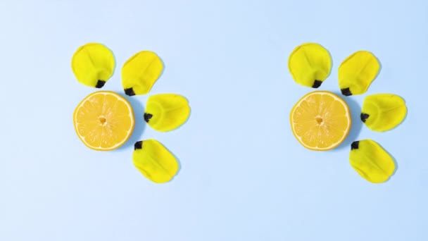 Making Two Creative Summer Yellow Flowers Made Lemon Flower Petals — Video Stock