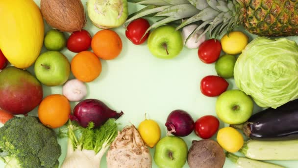 Een Deel Van Groenten Fruit Het Gezonde Voedsel Frame Knipperen — Stockvideo