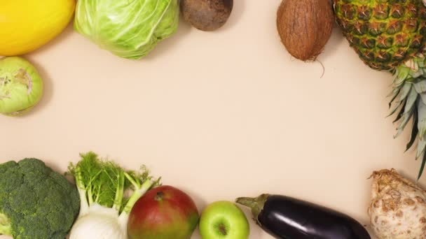 Fruits Légumes Sains Font Cadre Avec Espace Copie Stop Motion — Video