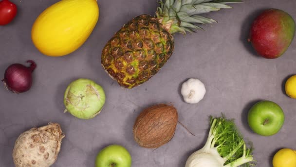 Zdrowy Wzór Stylu Życia Wykonany Migających Świeżych Owoców Organicznych Warzyw — Wideo stockowe