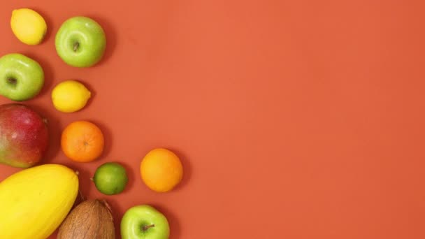 Frutas Tropicais Verão Movimento Criativo Lado Esquerdo Fundo Laranja Parar — Vídeo de Stock