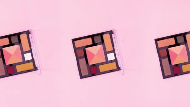 Group Eye Shadow Palettes Rotate Changing Bright Pink Theme Stop — Stock Video