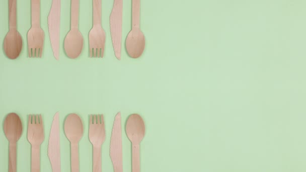 Eco Amigável Zero Resíduos Comer Utensílio Feito Madeira Bambu Dois — Vídeo de Stock