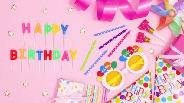 Feliz Cumpleaños Stop Motion Con Velas Accesorios Fiesta Movimiento Detener — Vídeo de stock