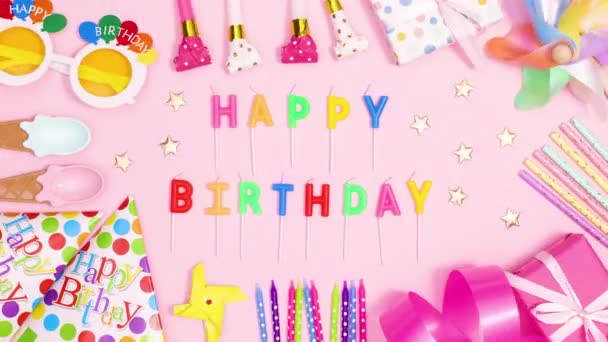 Birthday Party Frame Made Party Accessories Move Happy Birthday Candles — Stock Video