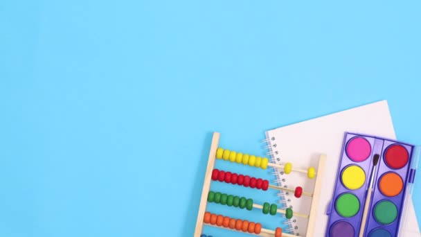 School Schrijven Briefpapier Bewegen Blauw Thema Terug Naar School Stop — Stockvideo