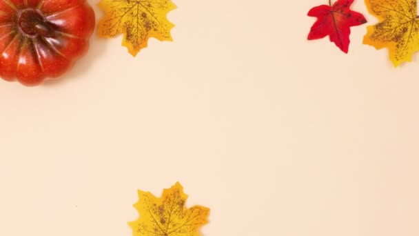 Autumn Leaves Fruits Make Frame Text Stop Motion — Stock Video