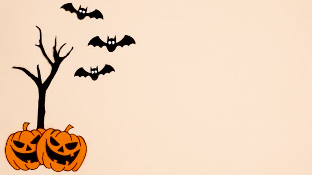 Happy Halloween Text Write Fly Bats Next Tree Pumpkins Stop — Stock Video