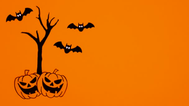 Cadılar Bayramı Uçan Yarasalarla Kabaklı Ürkünç Ağaçlarla Hareketli Animasyonu Durdurur — Stok video