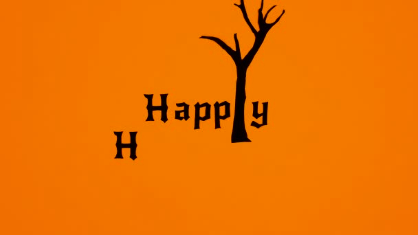 Schreiben Happy Halloween Text Mit Gruseligen Baum Und Geister Und — Stockvideo