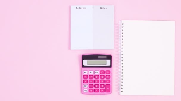 Pastel Business Work Tools Bewegen Aan Rechterkant Van Pastel Roze — Stockvideo