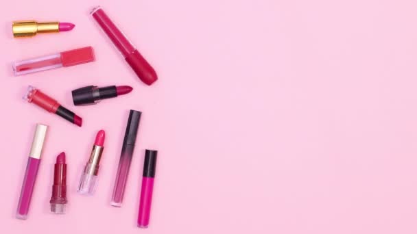 Lipsticks Bewegen Pastelroze Thema Stop Met Bewegen — Stockvideo