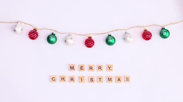 Merry Christmas Blinking Lights Garland Christmas Balls Stop Motion — Stock Video