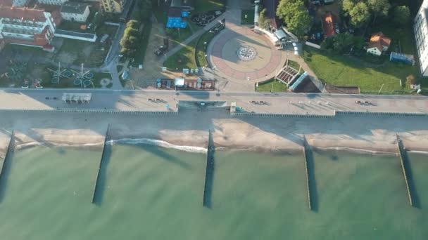 Vista Aérea Cidade Zelenogradsk Verão Nascer Sol Visto Drone Voando — Vídeo de Stock