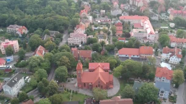 Vista Aérea Catedral Transfiguração Cidade Zelenogradsk Verão Nascer Sol Vista — Vídeo de Stock