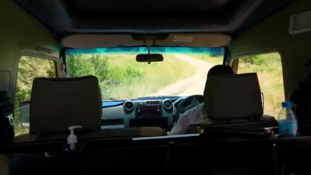 Θέα Από Ένα Σαφάρι Αυτοκίνητο Οδηγό Οδήγηση Γρήγορα Κατά Μήκος — Αρχείο Βίντεο