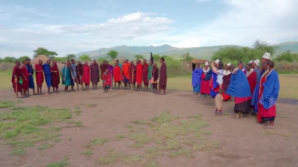 Afrikanska Maasai Stammen Utför Rituell Dans Tanzania Ordförande — Stockvideo