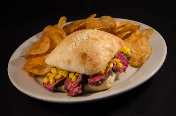 Grilled Steak Sandwich with Corn Relish — Stock Photo, Image