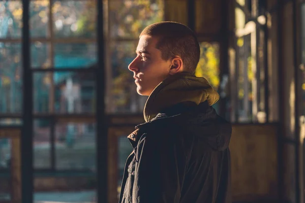 Portrait Young Man Profile Evening Sun — Stock Photo, Image