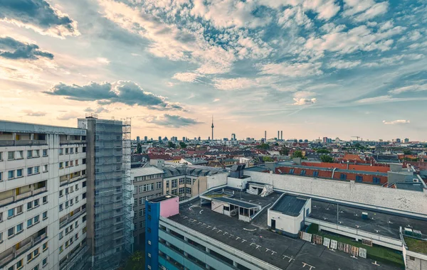 Panorama Van Berlijn Zonsondergang Van Een Kreuzberg Achtertuin Stockfoto