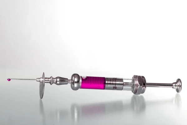 Studio Shot Old Syringe Filled Toxic Looking Liquid — Stock Photo, Image