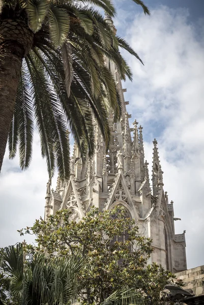 El campanario de la Catedral de la Santa Cruz escondido detrás de una p — Foto de Stock