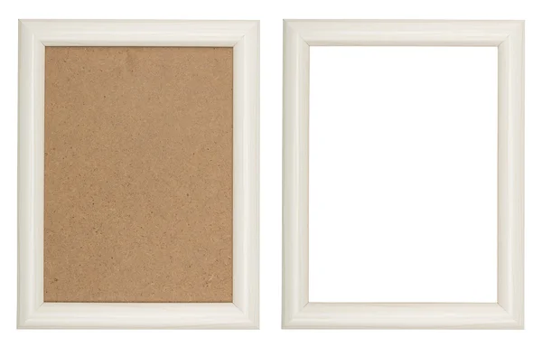 Wooden white picture frame with and without fiberboard backgroun — Stock Photo, Image