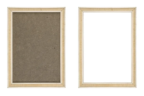 Old white picture frame with and without fiberboard background, — Stock Photo, Image