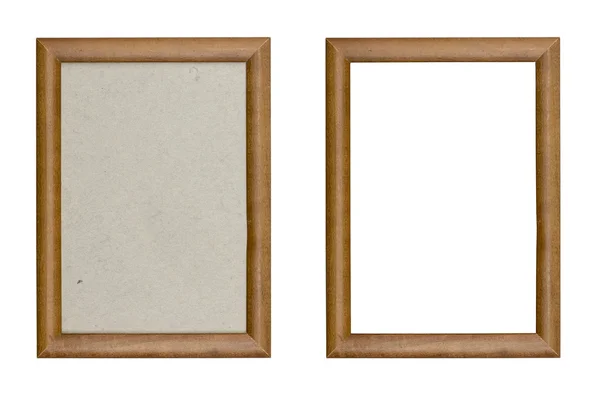 Old wooden picture frame with and without gray cardboard backgro — Stock Photo, Image