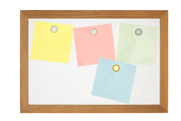 Old magnetic message board with some paper notes, isolated on wh — Stock Photo, Image